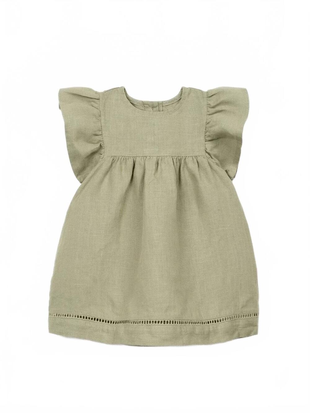 NEW PLAY UP girls linen puff sleeve dress in khaki green